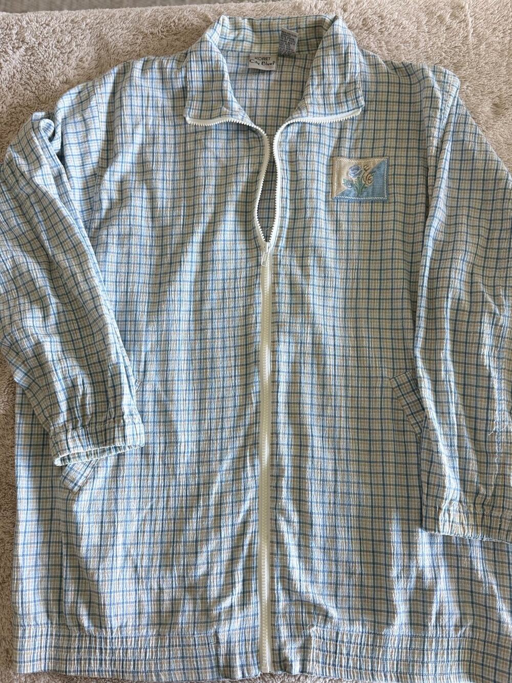Vintage Koret City Blues Jacket 1X Blue Plaid Floral Embroidered Cottagecore